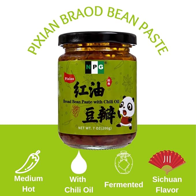 NPG Premium Sichuan Pixian Broad Bean Chili Paste with Red Chili Oil 7 Oz, Salty Fermented Hongyou Doubanjiang, Authentic Ingredient for Hotpots, Mapo Tofu, and Flavorful Sichuan Cuisine