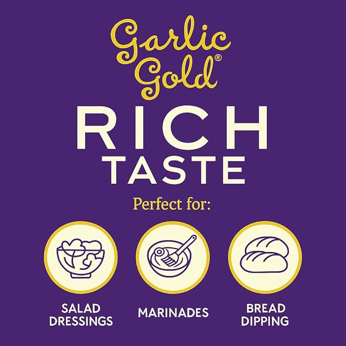 Garlic Gold Extra Virgin Olive Oil Infused with Garlic, Premium Certified USDA Organic, Low FODMAP, Cold Pressed (250 mL, 2 Pack)