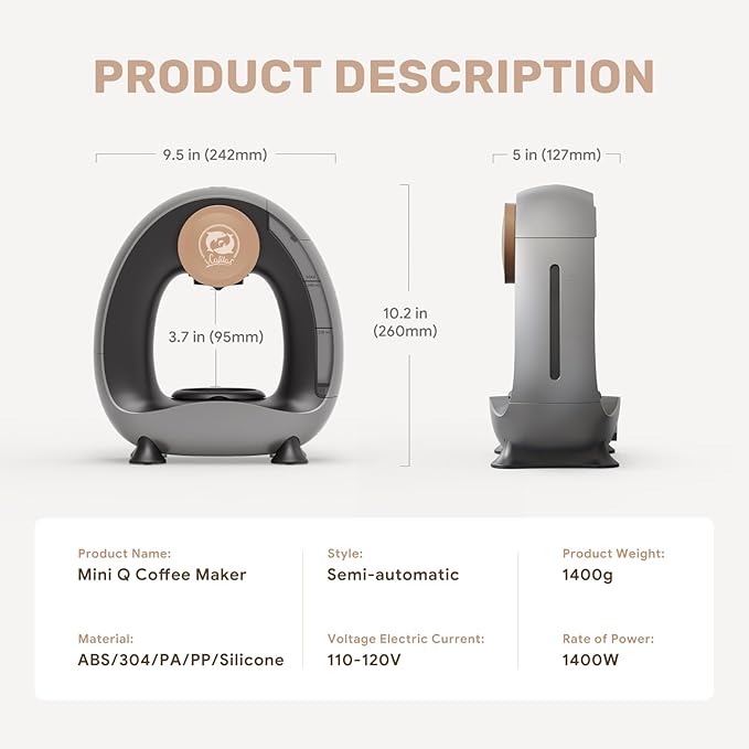 Single Serve Coffee Maker,Fast Brew in 2 minutes,Stylish＆Compact Design,MINI Q 2 IN 1 Coffee Machines for K*cup Capsules & Ground Coffee, Dark Grey Coffee maker