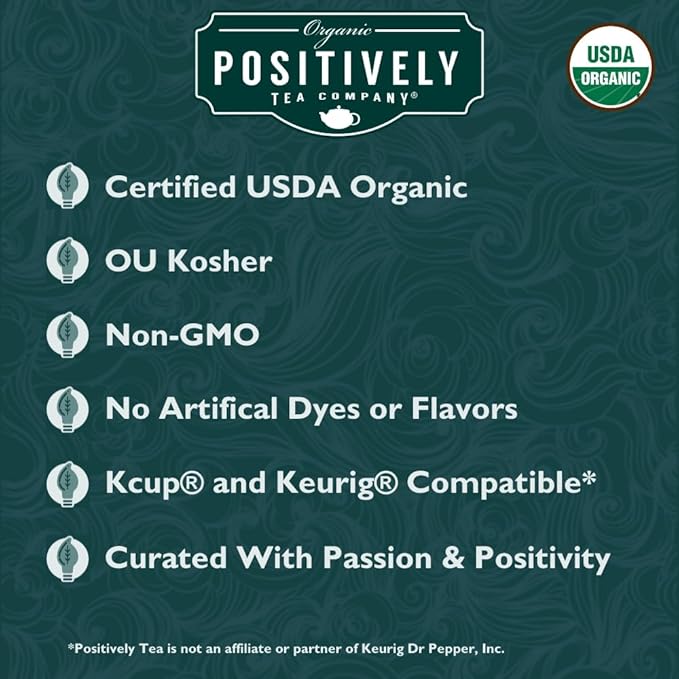 Organic Positively Tea Company, Peppermint Leaf Herbal Tea, K-Cup Compatible, 24 Pods