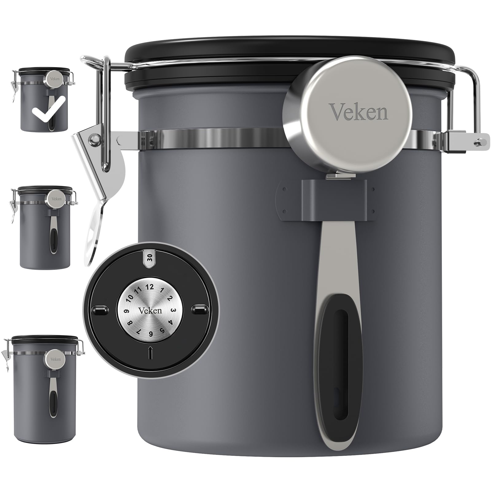 Veken Coffee Canister, Airtight Stainless Steel Food Storage Container,16OZ