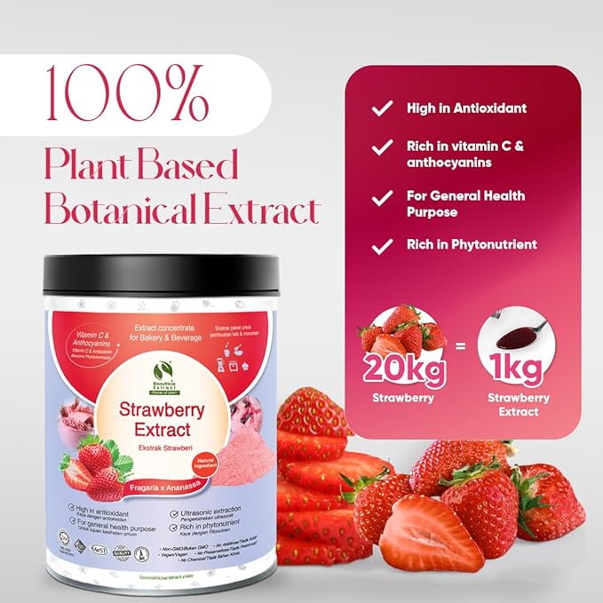 Bionutricia Strawberry Extract Powder 20:1 ??No Sugar Added, Rich in Vitamin C & Antioxidants, Great for Smoothies, Baking & Drinks, Vegan, Non-GMO, 200g (7Oz)