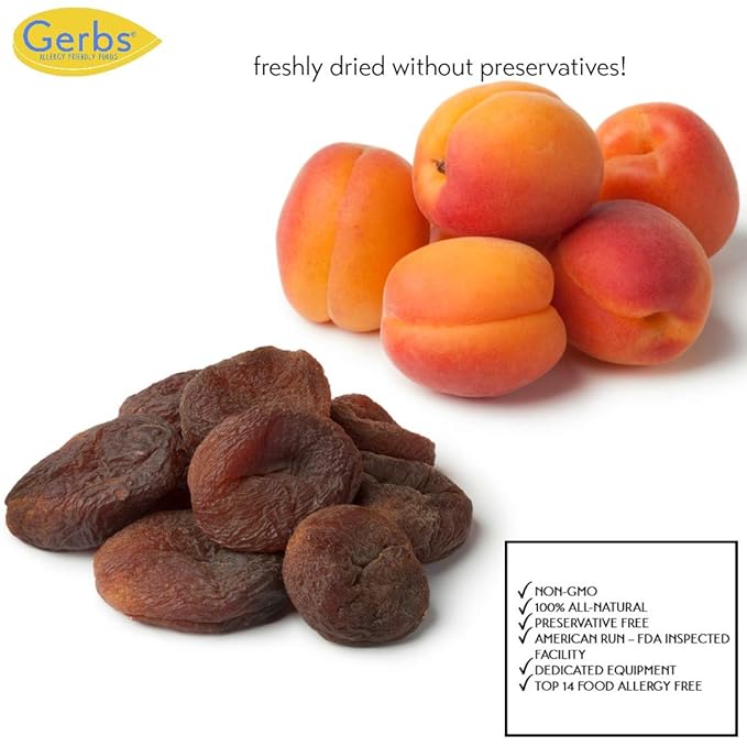 Gerbs Dried Apricots 2 lbs. | Unsulfured, No Additives, Resealable Bag | Naturally Sweet & Chewy | Top 14 Allergen-Free