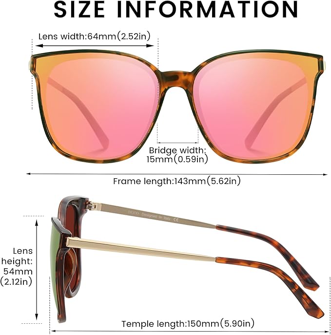 DUCO Oversized Polarized Sunglasses Womens Trendy Mirrored Shades Retro Round Vintage Light Weight UV400 Sun Glasses W016