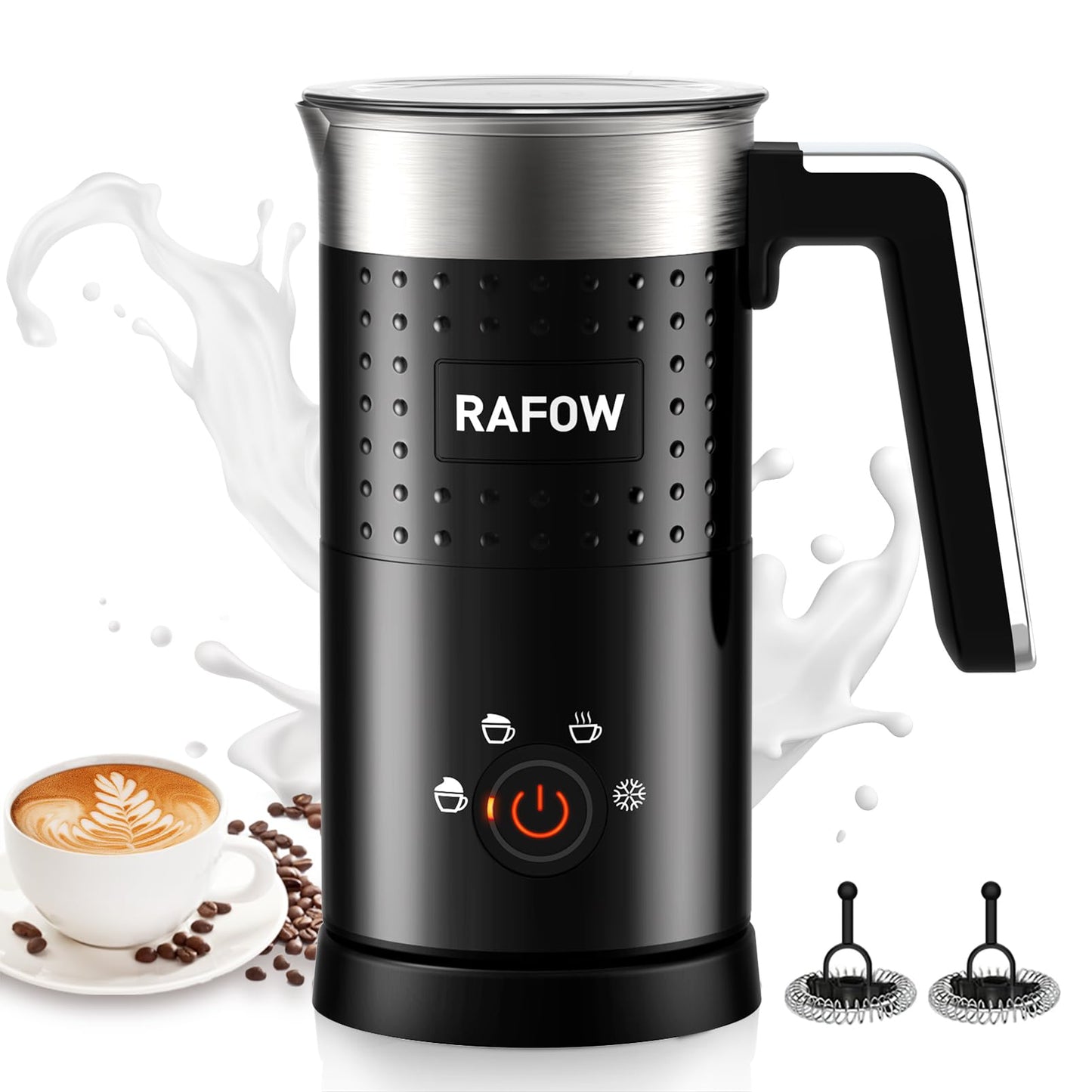 4 in 1 Electric Milk Frother: 10oz/350 mL Large Capacity Electric Milk Steamer for Hot and Cold