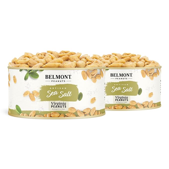 Belmont Peanuts Gourmet Sea-Salted Virginia Peanuts, 20 oz (2 Pack) ??Only 3 Simple Ingredients, No Preservatives, 7g Protein ??A Premium, Salty, Crunchy, Hand Seasoned Snack
