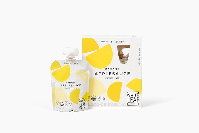 White Leaf Provisions Organic Banana Applesauce ??Regeneratively Farmed, No Added Sugar, Kosher, USDA, GMO & BPA free 3.2oz Pouches (Pack of 24)