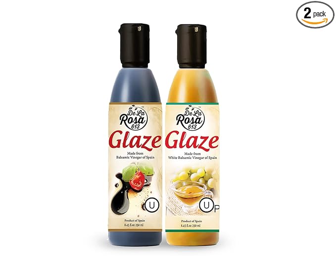De La Rosa Dark & White Balsamic Glaze, Vegan, Kosher for Passover & Gluten Free, Great for Salad Dressings, Marinades & More, Made from balsamic Vinegar of Spain, 8.45 Oz (combo)