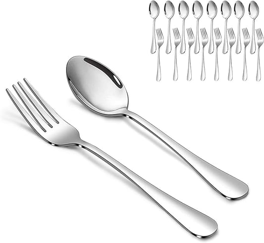 Forks and Spoons Set, 8PCS 6.7" Salad Forks and 8PCS 6.7" Soup Spoons, Stainless Steel Silverware set of 16, Mirror Polished & Dishwasher Safe