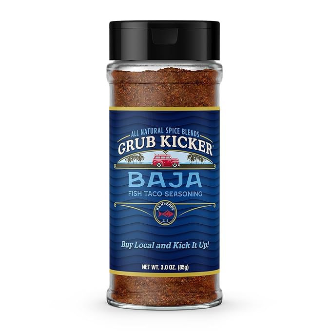 Grub Kicker Fish Taco Seasoning Baja Blend - 3 oz Bottle - Taco Seasoning Mix Spice for Seafood, Shrimp, and Tex Mex Dishes - Use to Season Fish Tacos, Burritos, and Mexican Food