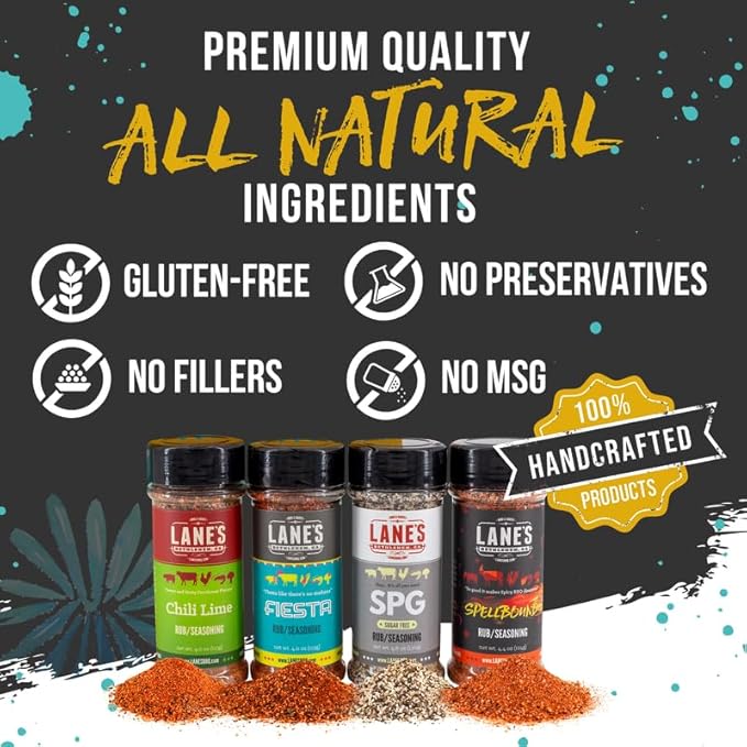 Lane's It's Taco Time Mexican Seasoning, All-Natural 4 Rubs Gift Set of Fiesta Taco Seasoning Mix, Chili Lime Seasoning, Spellbound Hot Rub & SPG Rub