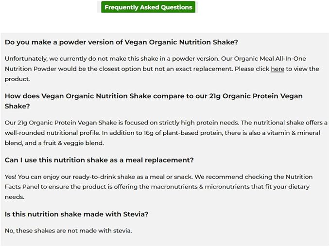 Orgain Organic Nutritional Vegan Protein Shake, Vanilla Bean - 16g Plant Based Protein, Meal Replacement, 21 Vitamins & Minerals, Fruits & Vegetables, Gluten Free, Non-GMO, 11 Fl Oz (Pack of 12)
