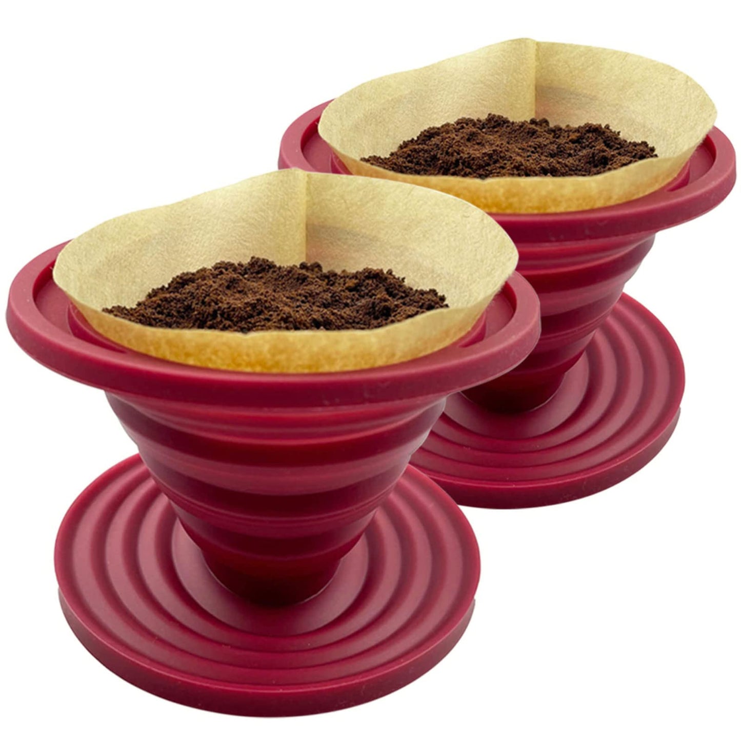 Attsky Collapsible Pour Over Coffee Dripper for Camping, 2-Pack, Red
