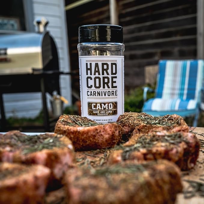Hardcore Carnivore Camo - Wild Game and Lamb Seasoning (10.5 oz Shaker) Bold Texas-Made Spice Blend for Venison, Elk, Duck, Lamb and More