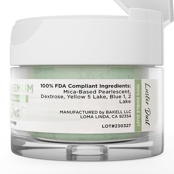 Luster Dust - Chrysanthemum Green (4g 1x Jar) | Edible Vegan Dust & Paint for Cake Decorating, Ice Cream, Desserts, Cocktails and Beverages by Bakell