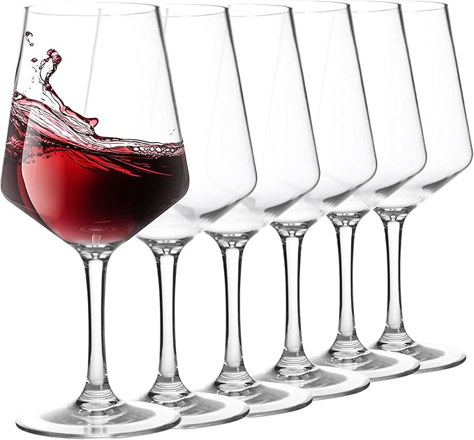 18-ounce Unbreakable Wine Glasses-Acrylic Plastic Stem Wine Glasses, set of 6-All Purpose,Red or White Wine Glass,Dishwasher Safe,BPA Free (Clear, Medium)