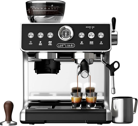 Espresso Machine with Grinder, 20 Bar Espresso Machine with Milk Frother, Expresso Coffee Machines for Home, Professional Espresso Maker, Cappuccino & Latte Machine for Home (Black)