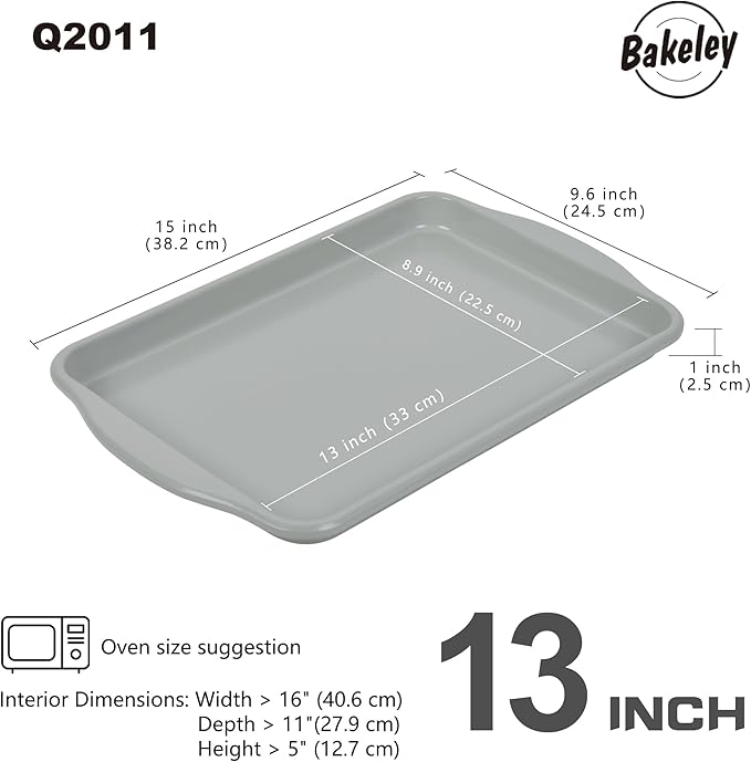 13-Inch Baking Sheet Pan Non-Stick Carbon Steel Rimmed Naturally Slick Ceramic Coating Cookie Sheet Pan for Oven Roasting Meat Bread Battenberg Pastries 15.1" x 9.6"