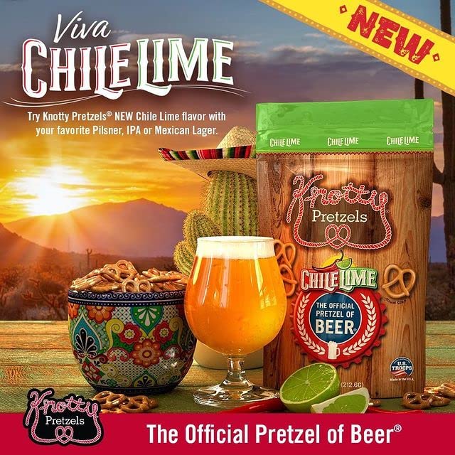 Knotty Pretzels ?쏷he Official Pretzel of Beer??7.5 oz Individual Seasoned Pretzels in Resealable Pretzel Snack Bags, The Perfect Pairing for Beer, Chile Lime Flavor (3-Pack)