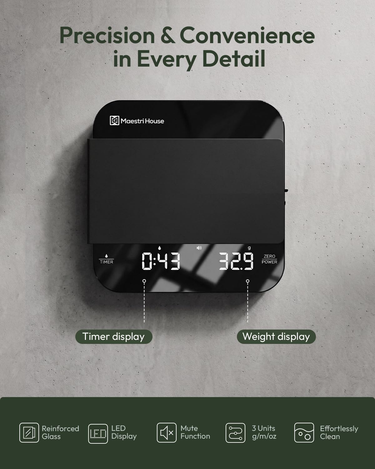 Maestri House S2 Espresso Coffee Scale with Timer 0.1g Precision Shot Scale