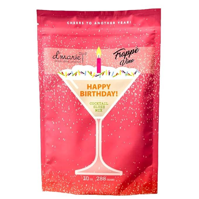 Frozen Cocktail Drink Mix - Makes 12 Martini Slushies - Drink Powder Pouches for Alcohol - All Natural Low Sugar Mixer, No Blender Needed - Happy Birthday