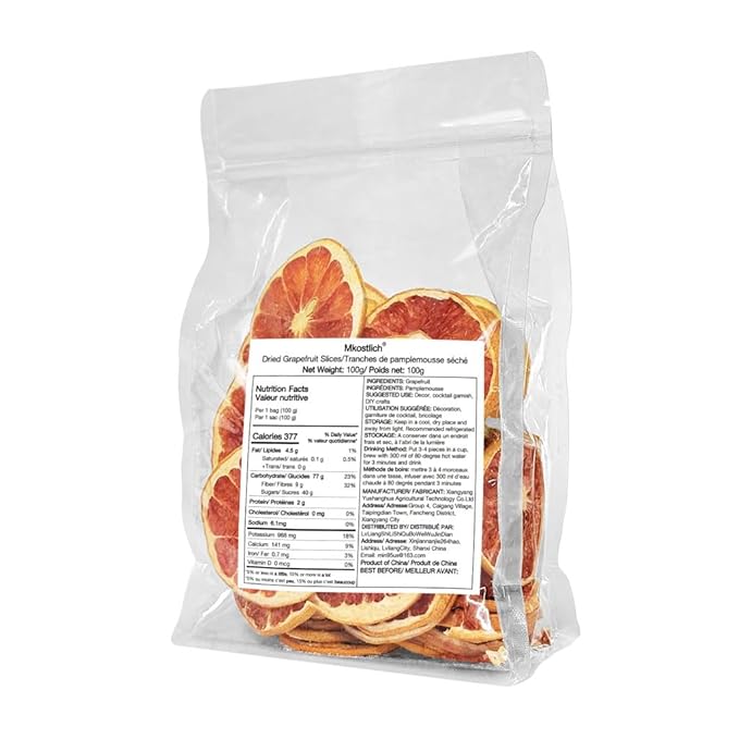 Mkostlich Dried Grapefruit Slices, 3.52oz/100g Dehydrated Grapefruit for Cocktails, Red Grapefruit Slices, No Sugar Added