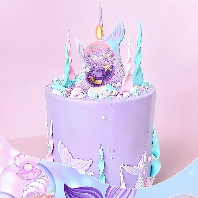 Purple Mermaid Party Number 9 Cake Candles, 2.76 inch Birthday Candle, Cake Topper Decoration for Birthday Party (Number 9)