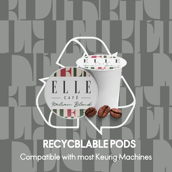 ELLE Café© Italian Blend K-Cup Pods - 72 Count - 100% Arabica Coffee, Flavor Notes of Dried Fruit & Dark Chocolate - Single-Serve Coffee Pods
