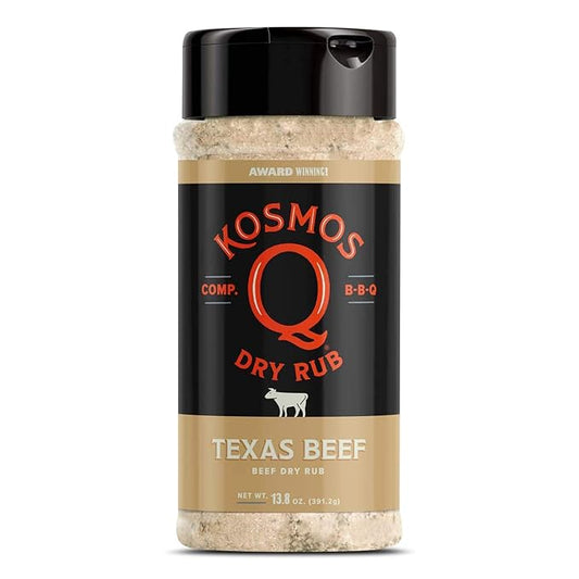 Kosmos Q Texas Beef Dry Rub, Steak Seasoning with Garlic, Onion, Lemon & Savory Spices for Steak, Beef Ribs, Brisket, Burgers, Chuck Roast, Dry Rub for Smoking & Grilling Meat, 13.8 Oz Shaker Bottle