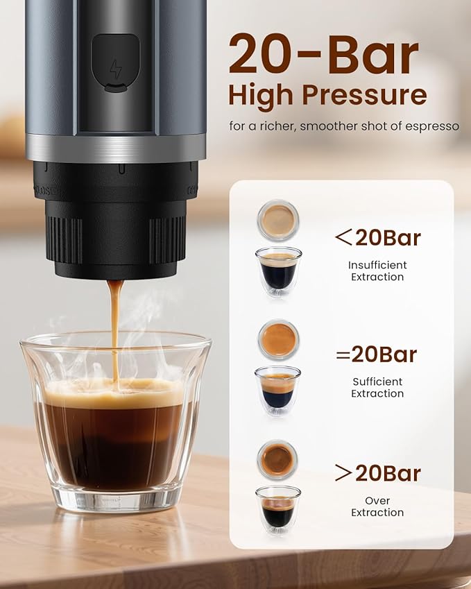 Portable Espresso Maker, 20 Bar Electric Espresso Machine for Travel, Camping, Rechargeable USB-C Mini Coffee Maker for NS Capsule Pods and Ground Coffee, Gray
