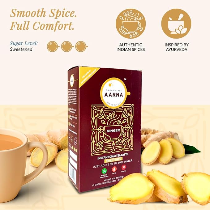 Aarna Instant Ginger Chai, Spiced Tea Powder Mix, Authentic Chai With Natural Flavour, Makes 10 Cups