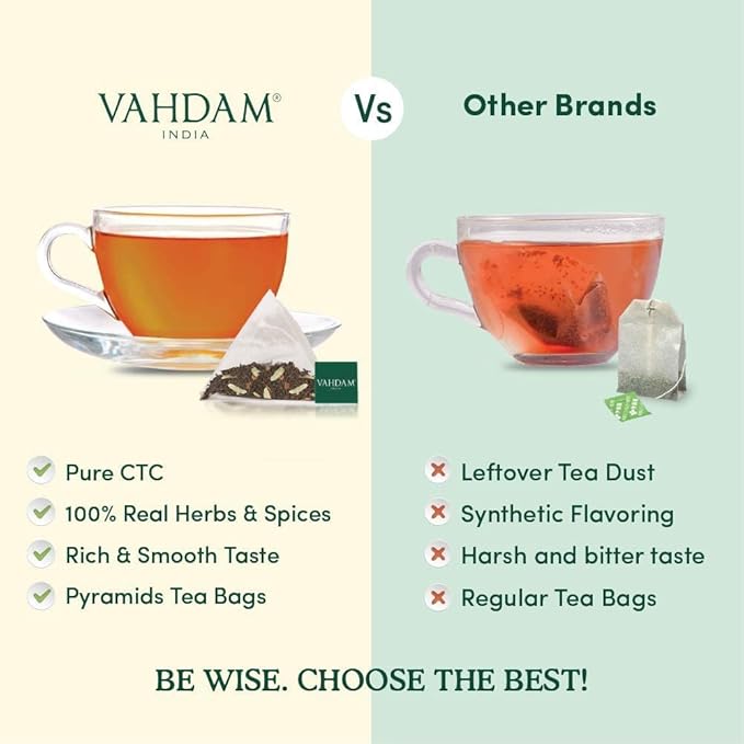 VAHDAM, Vanilla Chai Tea Bags (15 Count) High Caffeine, Non GMO, Gluten Free | Individually Wrapped, Full-bodied & Malty | No Artificial Flavor | Blended w/Vanilla, Cappuccino & Exotic Spices