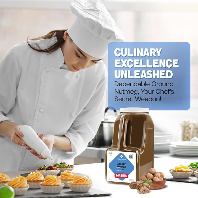 Dependable Foods Ground Nutmeg – 6 Lb. Bulk Jar - Non-GMO, Kosher, Salt-Free, Allergen-Free Seasoning | Exquisite Spice Fusion