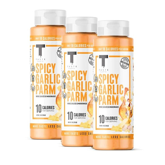 Taste Flavor Co. Grilling, Dipping Sauce and Marinade, Great Tasting, Low-Calorie Sauces, Keto Friendly, No Oils (3 Pack, Spicy Garlic Parm)