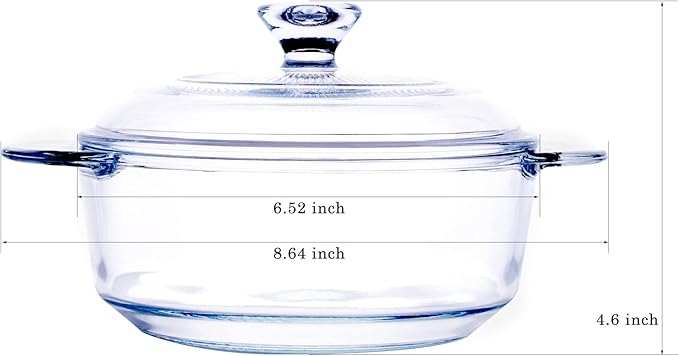 Clear Round Glass Casserole with Lid, Baking Dish with Glass Cover, Glass Casserole for Oven, Freezer and Dishwasher Safe (1-Quart Round)