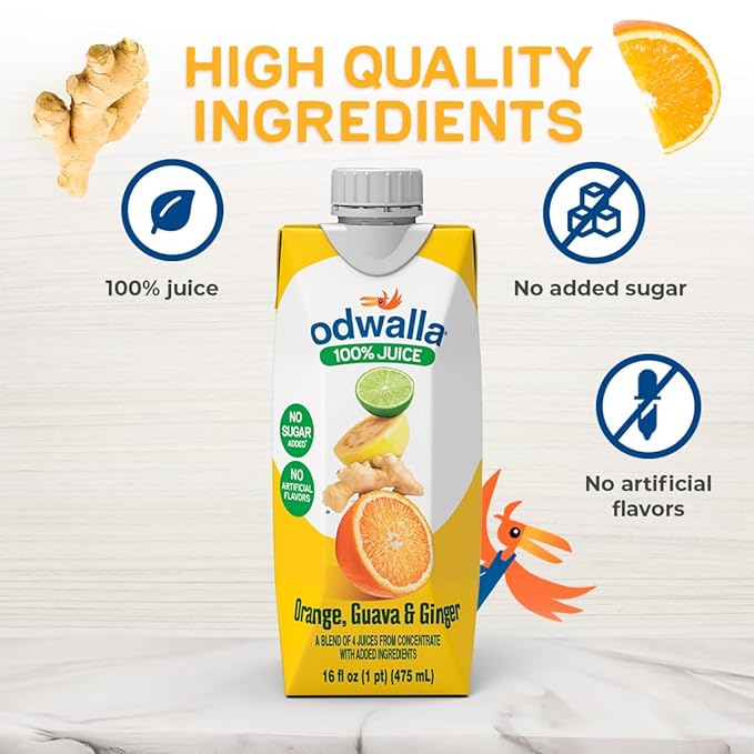 Odwalla Orange, Guava, Ginger Juice ??Natural Ingredients, No Added Sugar, No Artificial Flavors or Colors - 16 oz (12 Pack)