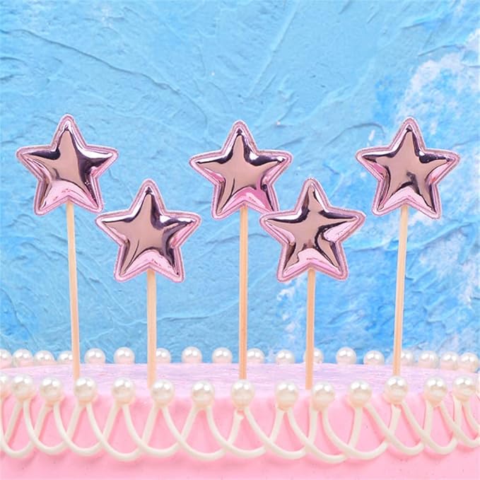 50Pcs Cupcake Toppers Heart Star and Crown Cupcake Picks Mini Cake Toppers Colorful Cake Decoration DIY Dessert Fruits Food Picks Party Decorative Accessories for Birthday Wedding Baby Shower (Star)