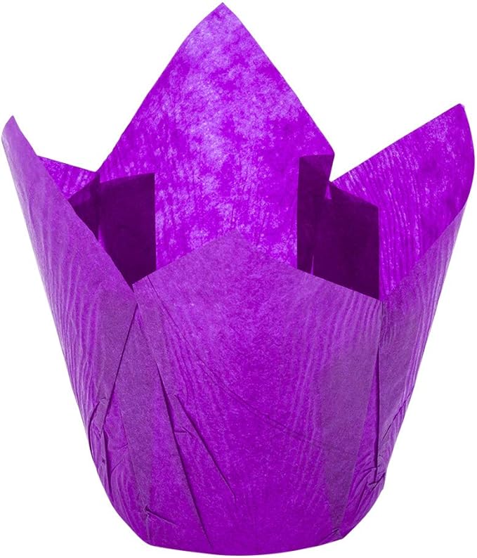 Restaurantware Panificio 4 Ounce Tulip Baking Cups 200 No Oil Spills Paper Baking Cups - Disposable Oven-Ready Purple Paper Muffin Liners No Burn or Curl For Weddings Birthdays Bridal Showers