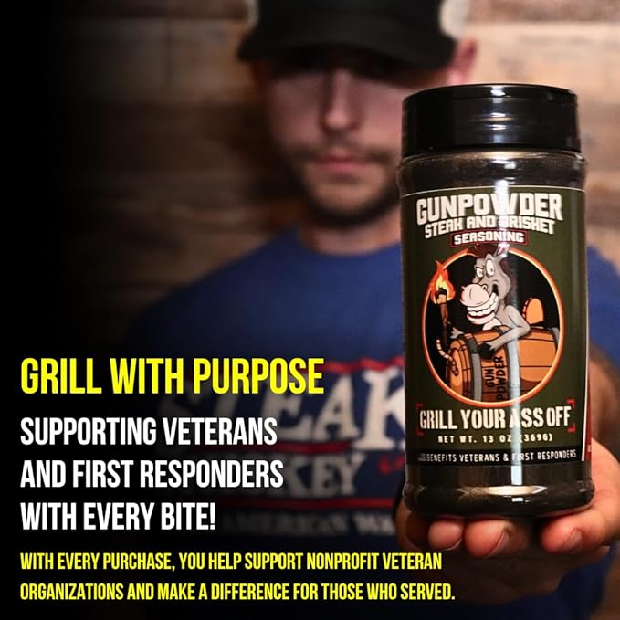 GYAO Gunpowder Seasoning – 13oz BBQ Seasoning with Activated Charcoal for Brisket, Ribs & Chicken – MSG & Gluten-Free – USA Made & Veteran-Owned