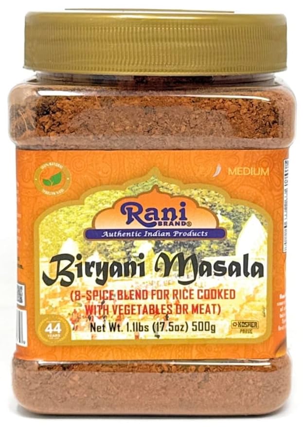 Rani Biryani Masala Curry (7-Spice Blend for Indian Rice Dishes, Pullao/Pilau) 17.5oz (1.1lb) 500g PET Jar ~ All Natural | Vegan | No Colors | Gluten Friendly | NON-GMO | Kosher | Indian Origin