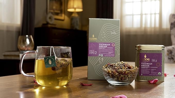 LUXMI Estates Valerian Dream Organic Valerian Root Tea (90 Tea Bags) Caffeine Free Tea Bags for Sleep, Relaxing, Calming, and Stress Relief, with Certified Organic Valerian Root Tea