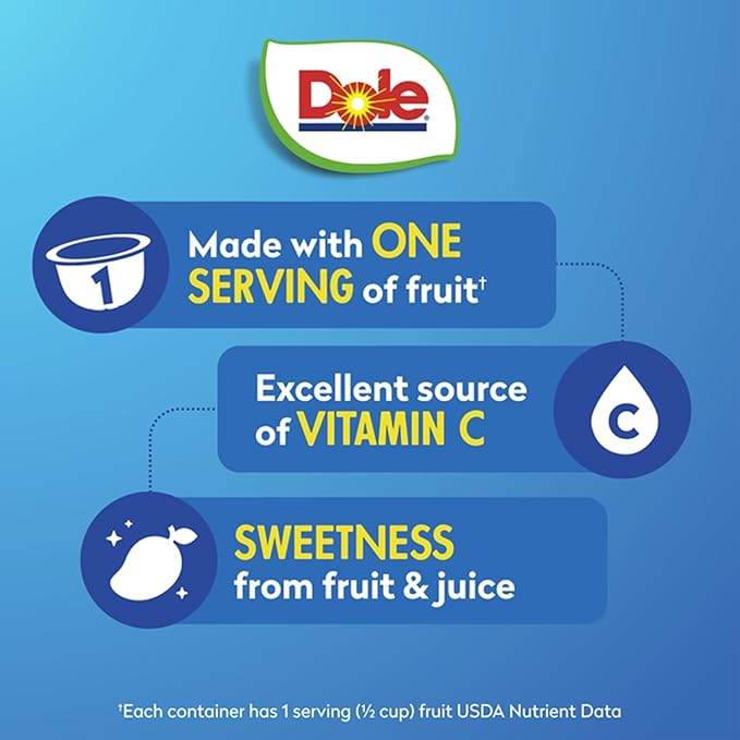 Dole Fruit Bowls Diced Mango in 100% Juice Snacks, 4oz 36 Total Cups, Gluten & Dairy Free, Bulk Lunch Snacks for Kids & Adults