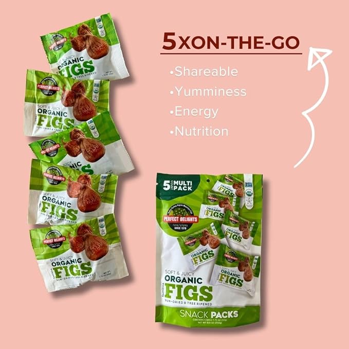 Perfect Delights Organic Snack Pack Figs, Sun-Dried Turkish Figs, On-the-Go Vegan, Healthy Snack, Easy-to-Carry Dried Figs, Perfect for Kids & Adults 5 Pack (1.76 oz each)