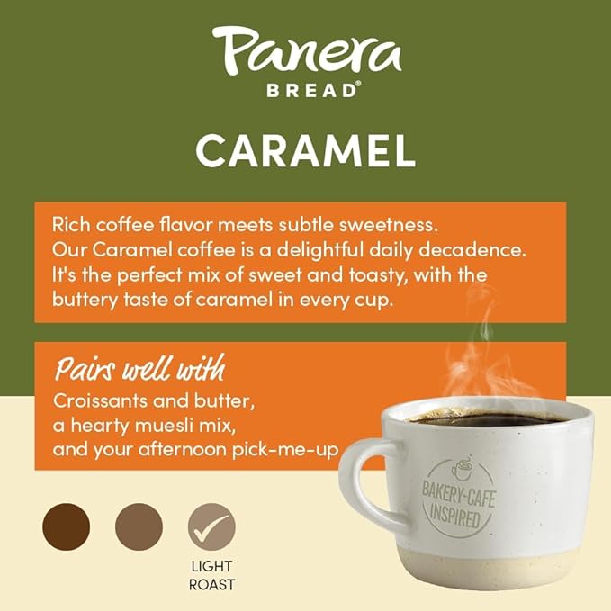 Panera Bread Caramel Light Roast Coffee, Single Serve 60 Count Pods (6 Packs of 10)