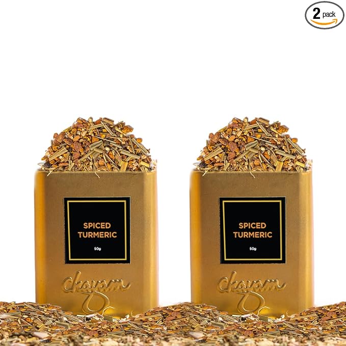 CHAYAM Spiced Turmeric Loose Tea 50g/1.77oz Each | Herbal tea with Lemongrass, Cinnamon, Ginger and Black Pepper | Premium Tin Cannister| Caffeine-free | For Immunity, Good Digestion - Pack of 2