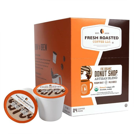 Fresh Roasted Coffee, Organic Donut Shop | USDA Organic, Kosher | Medium Roast 24 Pods for K-Cup Brewers