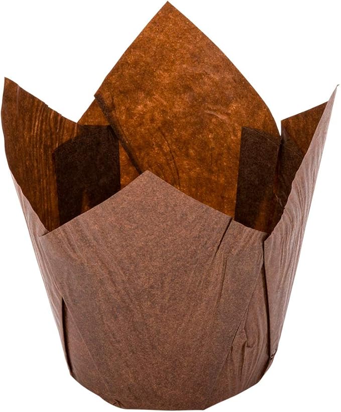 Restaurantware Panificio Premium 4 oz Brown Paper Tulip Baking Cup: Paper Baking Cups Perfect for Muffins Cupcakes or Mini Snacks - Greaseproof - Disposable and Recyclable - 200ct Box
