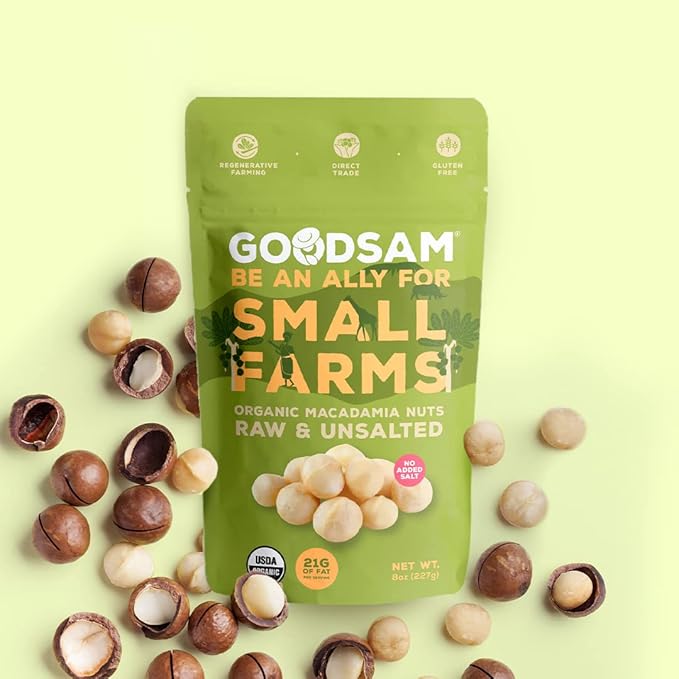 goodSAM Organic Raw Macadamia Nuts – Unsalted, Whole Nuts – Buttery Creamy Flavor – Sustainably Grown on Regenerative Family Farms – High Fat Low Carb Keto Friendly Snacks - 0.5lb Pouch