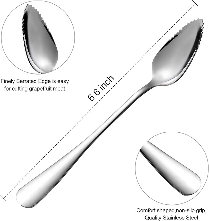 10 PCS Grapefruit Spoons, Stainless Steel Grapefruit Spoon Utensil Set, Serrated Edge & Thick Gauge Handle, Silver Kitchen Tool with Non-stick Plating for Kiwi, Dessert, Apple, Citrus Fruit