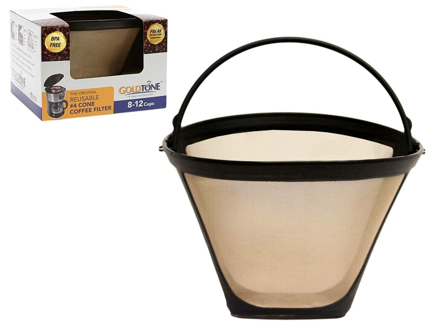 GoldTone Brand (Made in the USA) Reusable No.4 Cone Style Replacement Coffee Filter replaces your